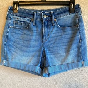 High rise midi denim shorts